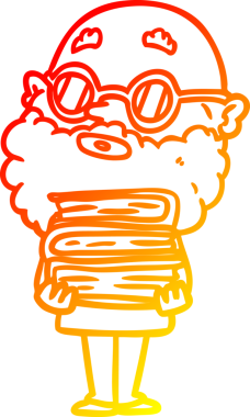 Bir insan tarafından çizilmiş sakallı ve gözlüklü, çizgi film meraklısı bir adamın çizimi.