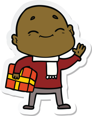 Bir insan tarafından çizilmiş mutlu, kel bir adamın çıkartması.