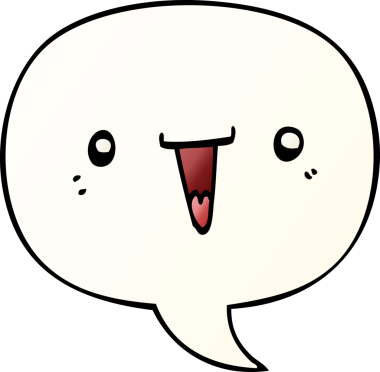 Bir insan tarafından çizilmiş, konuşma baloncuklu şirin çizgi film suratı.