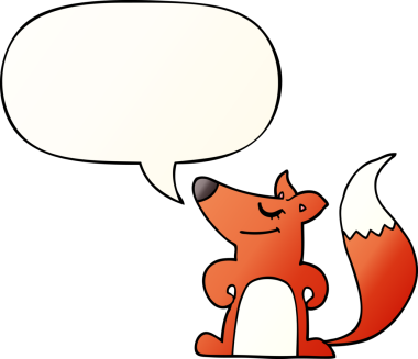 bir insan tarafından çizilmiş, konuşma baloncuklu çizgi film tilkisi.