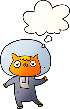 bir insan tarafından çizilmiş yumuşak eğimli düşünce baloncuklu çizgi film uzay kedisi