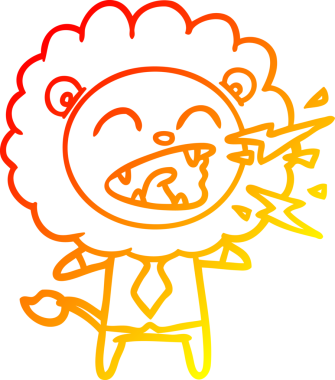 Bir insan tarafından çizilen kükreyen aslan işadamının sıcak çizgi çizimi.