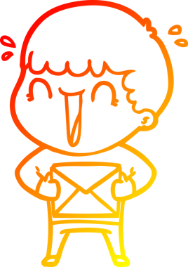 Bir insanın çizdiği mektupla gülen bir karikatürcünün sıcak çizgi çizimi.