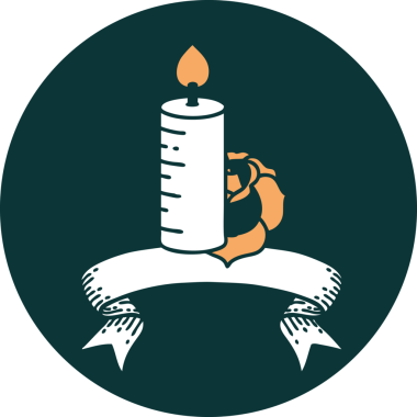 Bir mum bayrağı ve bir insan tarafından çizilmiş bir gül ile dövme tarzı simgesi