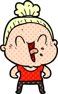 Bir insan tarafından çizilmiş mutlu yaşlı kadın çizgi filmi.