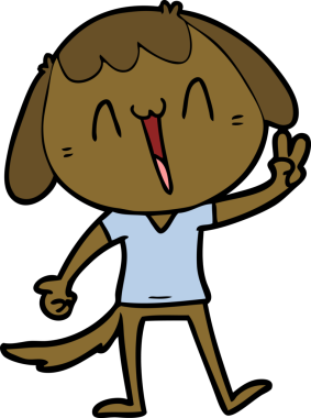 Bir insan tarafından çizilmiş gülen bir köpek.