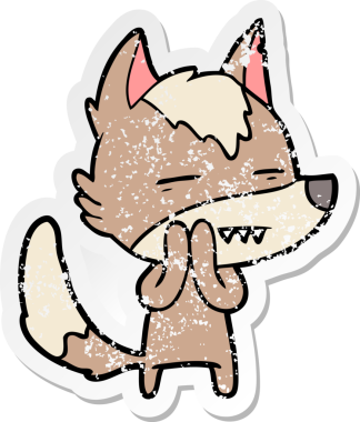 Bir insan tarafından çizilmiş dişleri gösteren bir karikatür kurdunun sıkıntılı çıkartması.