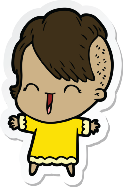 Bir insan tarafından çizilmiş mutlu bir hippi kızın çıkartması.