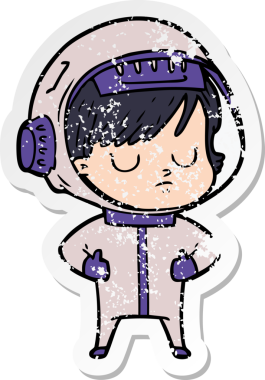 Bir insan tarafından çizilmiş karikatür astronot kadının sıkıntılı çıkartması.