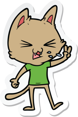 Bir insan tarafından çizilmiş çizgi film kedisinin çıkartması.