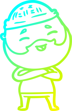 Bir insan tarafından çizilmiş, mutlu, sakallı, çizgi film karakteri.