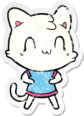 Bir insan tarafından çizilmiş mutlu bir kedinin sıkıntılı çıkartması.