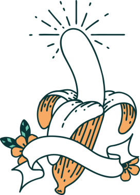 Bir insan tarafından çizilmiş dövmeli, muz kabuklu parşömen.