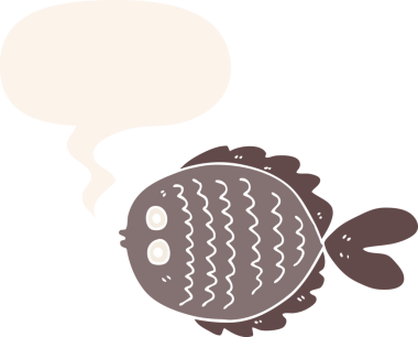 bir insan tarafından çizilmiş, konuşma baloncuklu karikatür düz balık