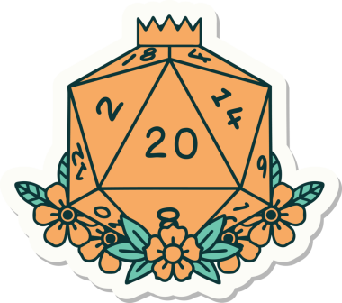 Bir insan tarafından çizilmiş 20 D20 zarının etiketi.