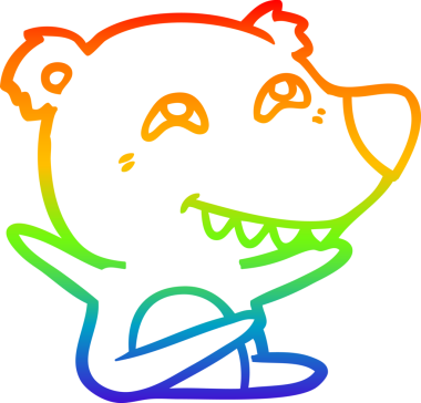 Bir insan tarafından çizilmiş dişleri gösteren çizgi film ayısının çizimi.