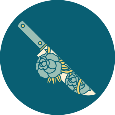 Bir hançerin ve bir insanın çizdiği çiçeklerin ikonik dövme şekli.