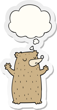 İnsan tarafından çizilmiş bir çıkartma olarak düşünce baloncuğu olan çizgi film ayısı.