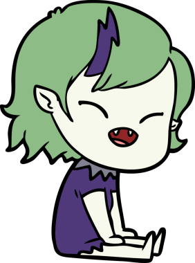 Bir insan tarafından çizilmiş gülen vampir kız.