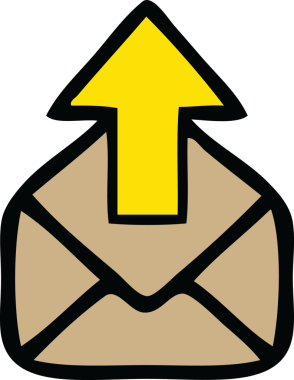 Bir insanın çizdiği okun olduğu sevimli bir zarf karikatürü