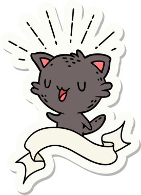 Bir insan tarafından çizilmiş dövme stili mutlu bir kedi.