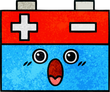 Bir insan tarafından çizilmiş bir araba aküsünün retro grunge desen karikatürü