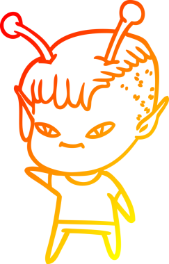 Bir insan tarafından çizilmiş sevimli bir uzaylı kız çizgi çizimi.