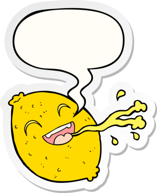 Bir insan tarafından çizilmiş balon çıkartmalı limon fışkırtan çizgi film.