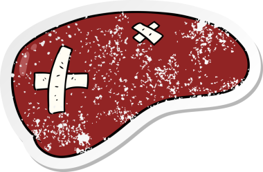 Bir insan tarafından çizilmiş, karaciğeri onarılmış bir karikatür çıkartması.