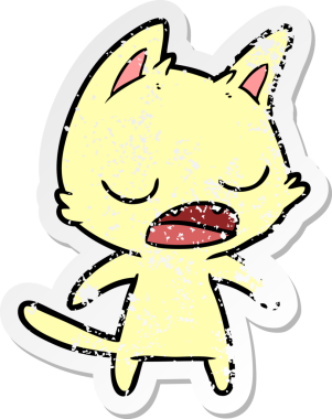 Bir insan tarafından çizilmiş konuşan kedi karikatürünün sıkıntılı çıkartması.