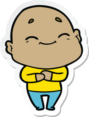 Bir insan tarafından çizilmiş mutlu kel bir adamın çıkartması.