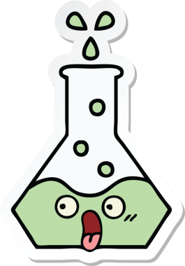 Bir insan tarafından çizilmiş sevimli bir karikatür bilim şişesinin etiketi.