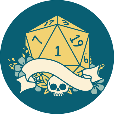 Retro Dövme Biçimi Doğal Bir d20 zar bir insan tarafından çizildi