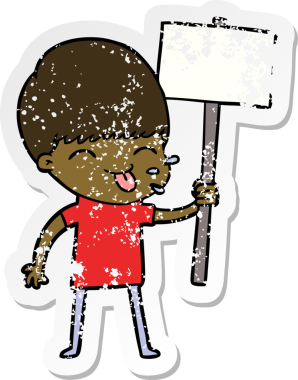 Bir insan tarafından çizilmiş mutlu çizgi film çocuğunun sıkıntılı çıkartması.