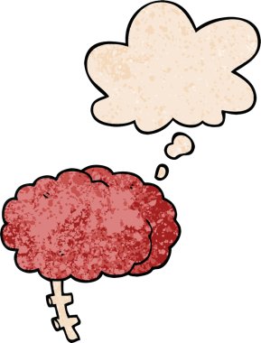 Bir insan tarafından çizilmiş grunge desenli düşünce baloncuklu çizgi film beyni.