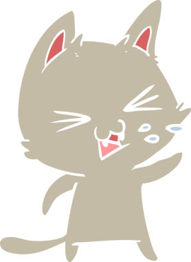 Bir insan tarafından çizilmiş düz renkli çizgi film kedisi.