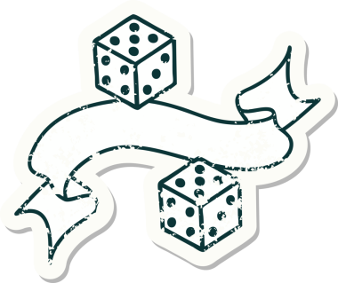 Bir insan tarafından çizilmiş zar sancağıyla eski bir etiket.