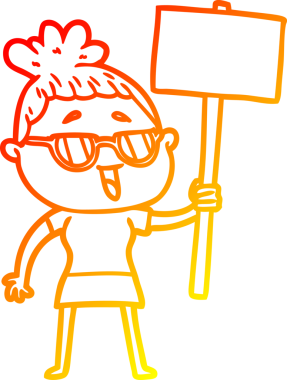 Bir insan tarafından çizilmiş gözlük takan mutlu bir kadının çizgi çizimi.