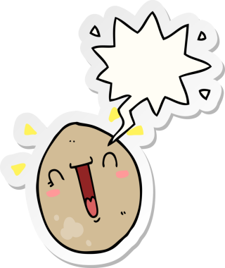 Bir insan tarafından çizilmiş konuşma balonu çıkartmalı mutlu yumurta çizgi filmi.