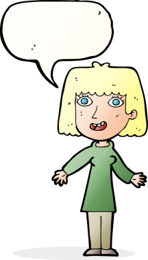 Bir insan tarafından çizilmiş konuşma balonlu mutlu kadın çizgi filmi.