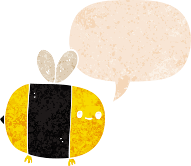 Bir insan tarafından çizilmiş, grunge 'da konuşma balonu olan sevimli çizgi film arısı.