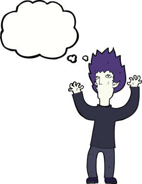 Bir insan tarafından çizilmiş düşünce baloncuğu olan bir vampir.