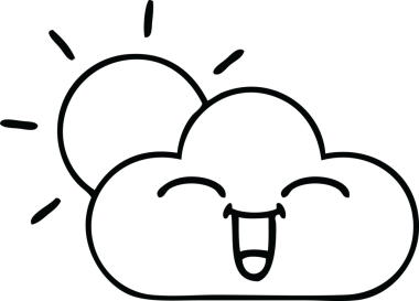 Bir insan tarafından çizilmiş fırtına bulutu ve güneş çizimleri.