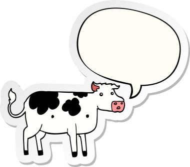 Bir insan tarafından çizilmiş konuşma balonu çıkartmalı çizgi film ineği