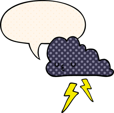 Bir insan tarafından çizilmiş çizgi roman tarzında konuşma baloncuğu olan karikatür fırtına bulutu