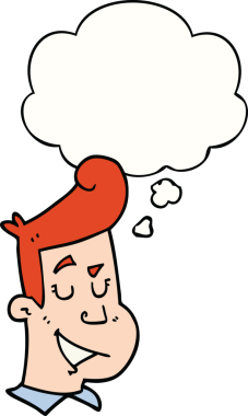 Bir insan tarafından çizilmiş düşünce balonlu mutlu adam çizgi filmi.