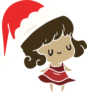 Bir insan tarafından çizilmiş Kawai kızının el çizimi Noel karikatürü.