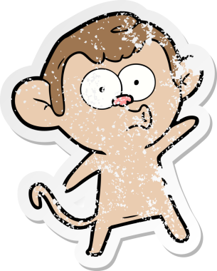 Bir insan tarafından çizilmiş üzgün bir çizgi film çıkartması. Şaşırmış bir maymun.