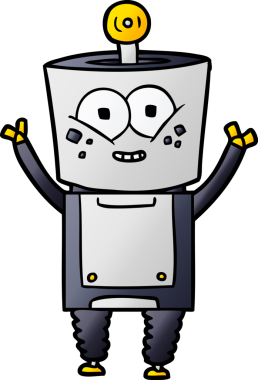 Bir insan tarafından çizilmiş mutlu robot el sallaması.