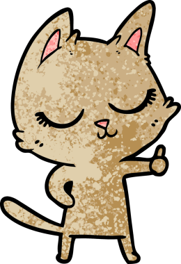 Bir insan tarafından çizilmiş sakin çizgi film kedisi.